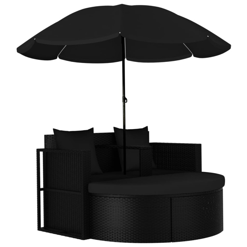 vidaXL Gartenbett mit Sonnenschirm Poly Rattan Schwarz vidaXL Gartenbett mit Sonnenschirm Poly Rattan Schwarz