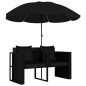 vidaXL Gartenbett mit Sonnenschirm Poly Rattan Schwarz vidaXL Gartenbett mit Sonnenschirm Poly Rattan Schwarz