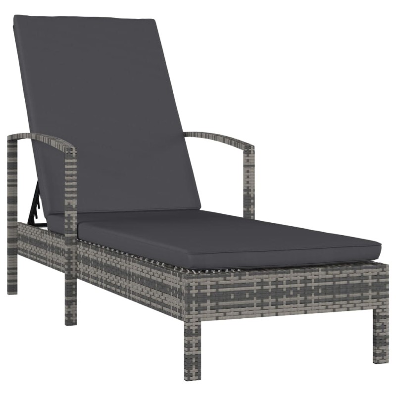 vidaXL Sonnenliege mit Armlehnen Poly Rattan Grau vidaXL Sonnenliege mit Armlehnen Poly Rattan Grau