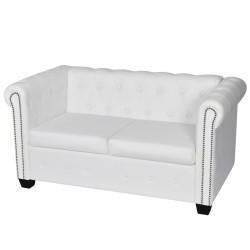 vidaXL Chesterfield-Sofa 2-Sitzer Kunstleder Weiß 