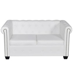 vidaXL Chesterfield-Sofa 2-Sitzer Kunstleder Weiß 
