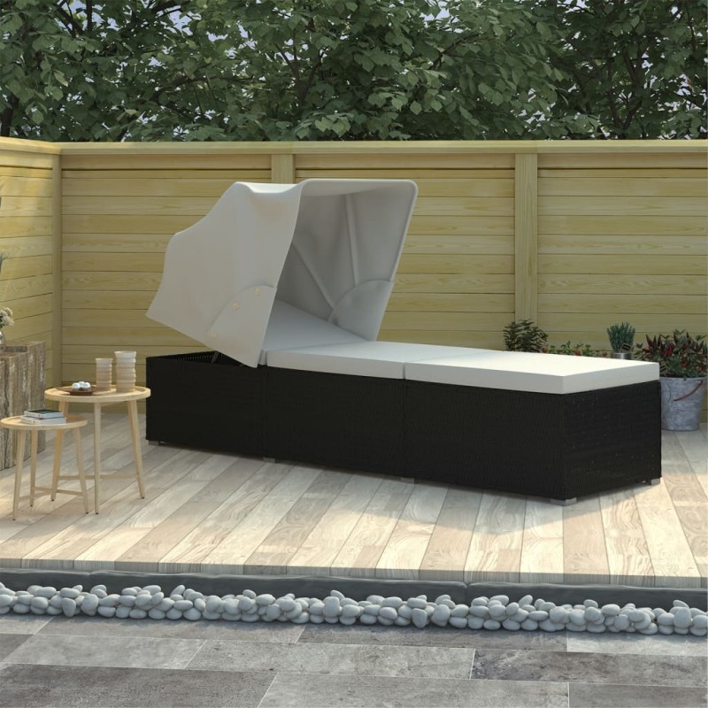 vidaXL Sonnenliege mit Sonnenschutz und Auflagen Poly Rattan Cremeweiß vidaXL Sonnenliege mit Sonnenschutz und Auflagen Poly Rattan Cremeweiß