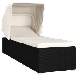 vidaXL Sonnenliege mit Sonnenschutz und Auflagen Poly Rattan Cremeweiß