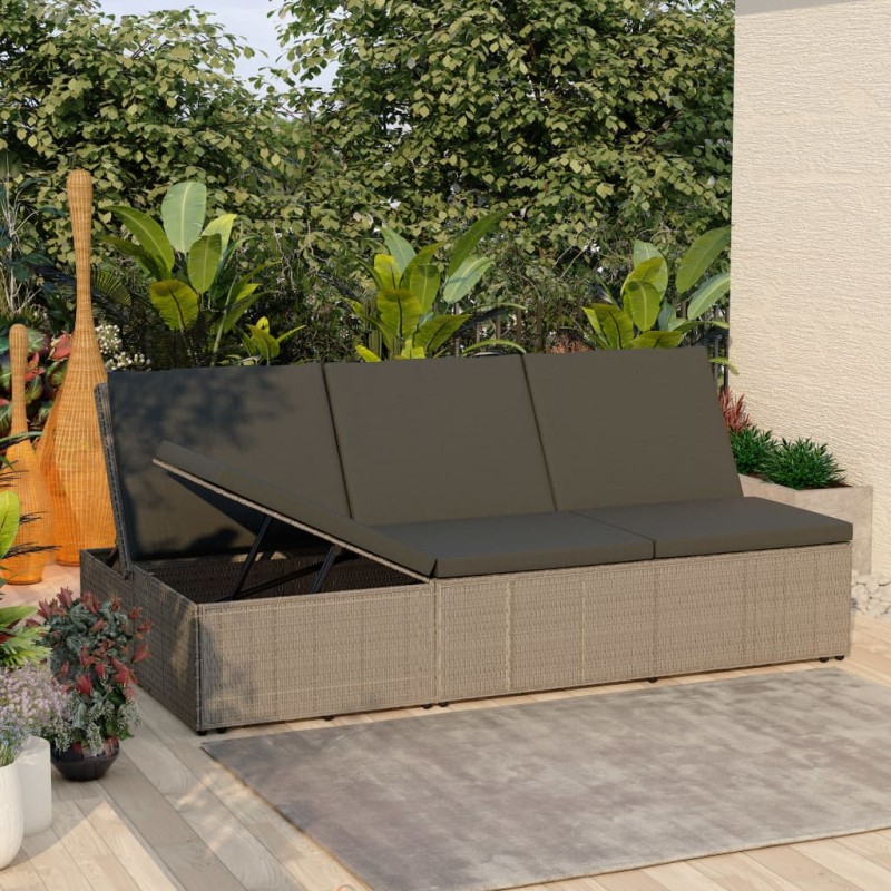 vidaXL Sonnenliege mit Auflage Poly Rattan Grau vidaXL Sonnenliege mit Auflage Poly Rattan Grau