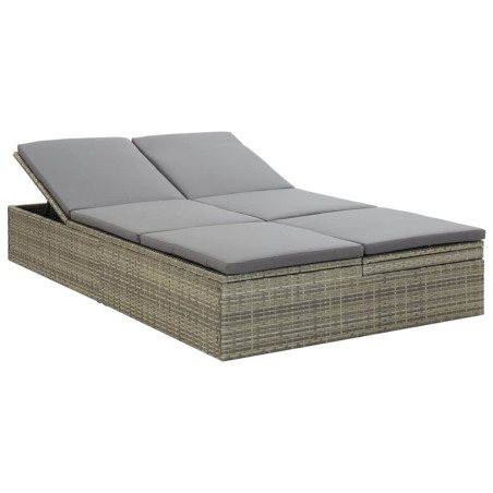 vidaXL Sonnenliege mit Auflage Poly Rattan Grau 