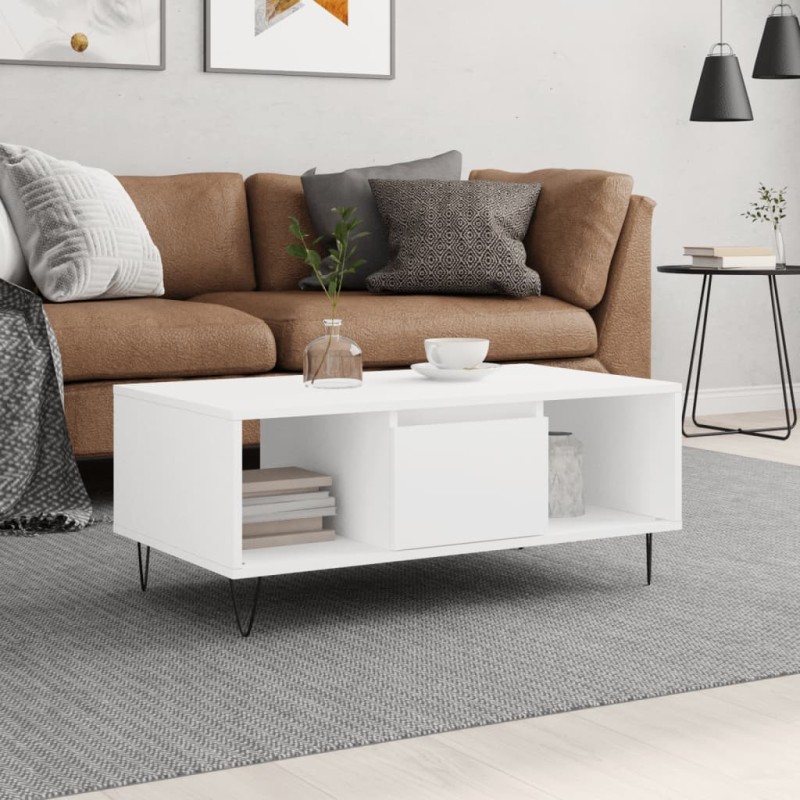 vidaXL Couchtisch Weiß 90x50x36,5 cm Holzwerkstoff vidaXL Couchtisch Weiß 90x50x36,5 cm Holzwerkstoff