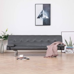 vidaXL Schlafsofa mit 2 Kissen Kunstleder Ausziehbar Grau