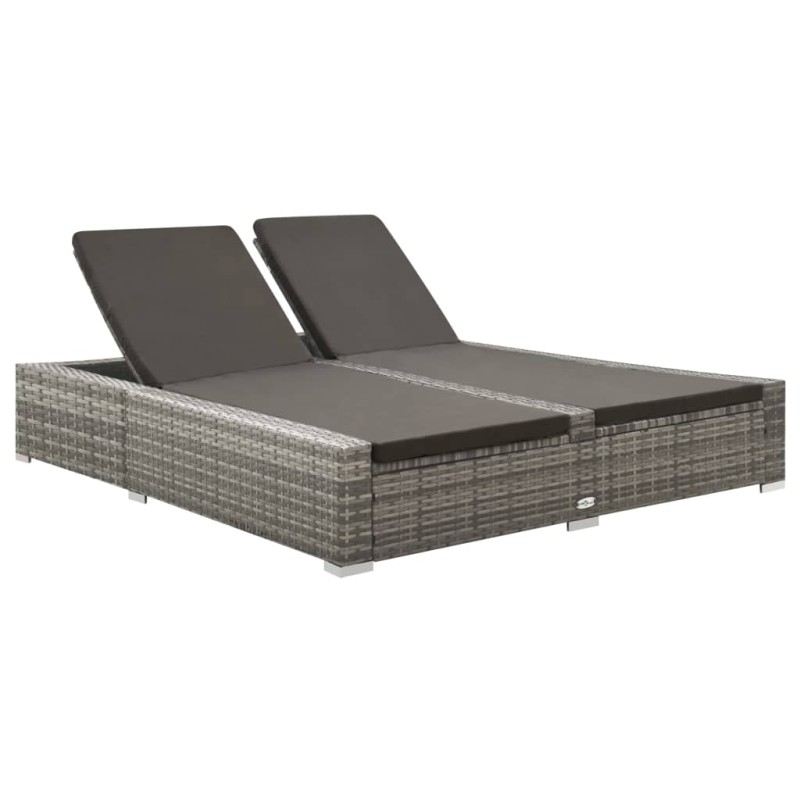 vidaXL Doppel-Sonnenliege Poly Rattan Grau vidaXL Doppel-Sonnenliege Poly Rattan Grau