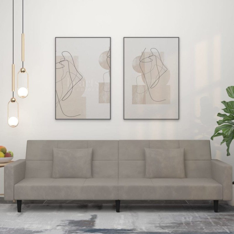 vidaXL Schlafsofa 2-Sitzer mit 2 Kissen Hellgrau Samt vidaXL Schlafsofa 2-Sitzer mit 2 Kissen Hellgrau Samt
