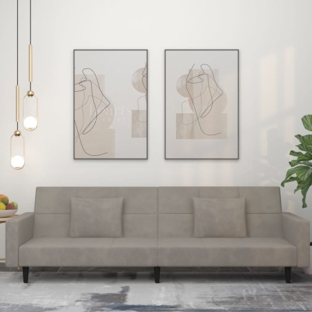 vidaXL Schlafsofa 2-Sitzer mit 2 Kissen Hellgrau Samt  