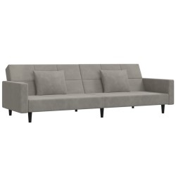 vidaXL Schlafsofa 2-Sitzer mit 2 Kissen Hellgrau Samt  