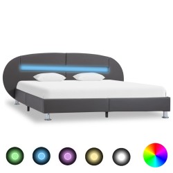vidaXL Bettgestell mit LED Grau Kunstleder 120×200 cm