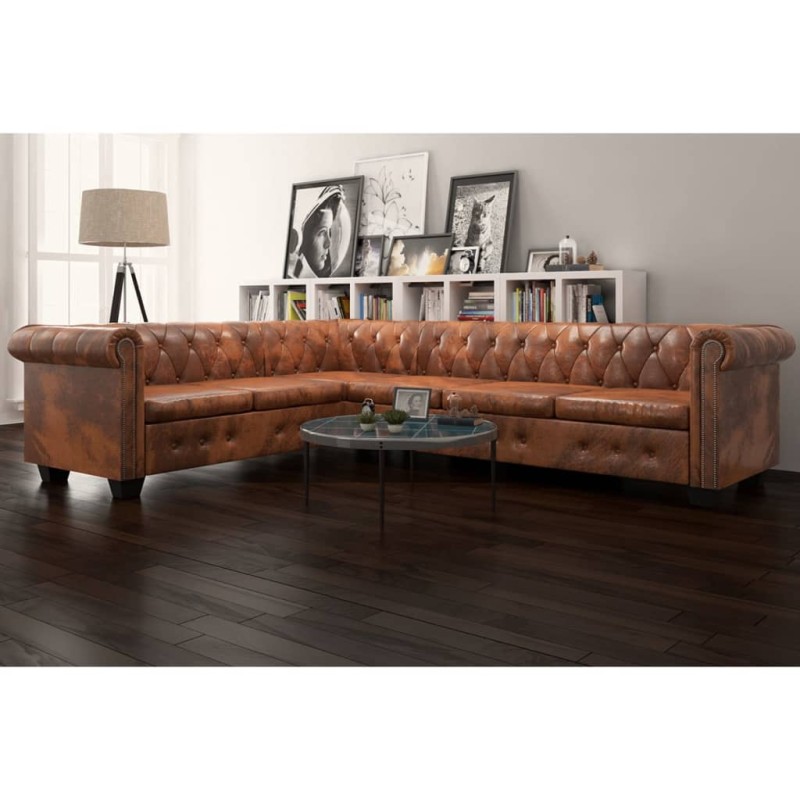 vidaXL Chesterfield Ecksofa 6-Sitzer Kunstleder Braun vidaXL Chesterfield Ecksofa 6-Sitzer Kunstleder Braun