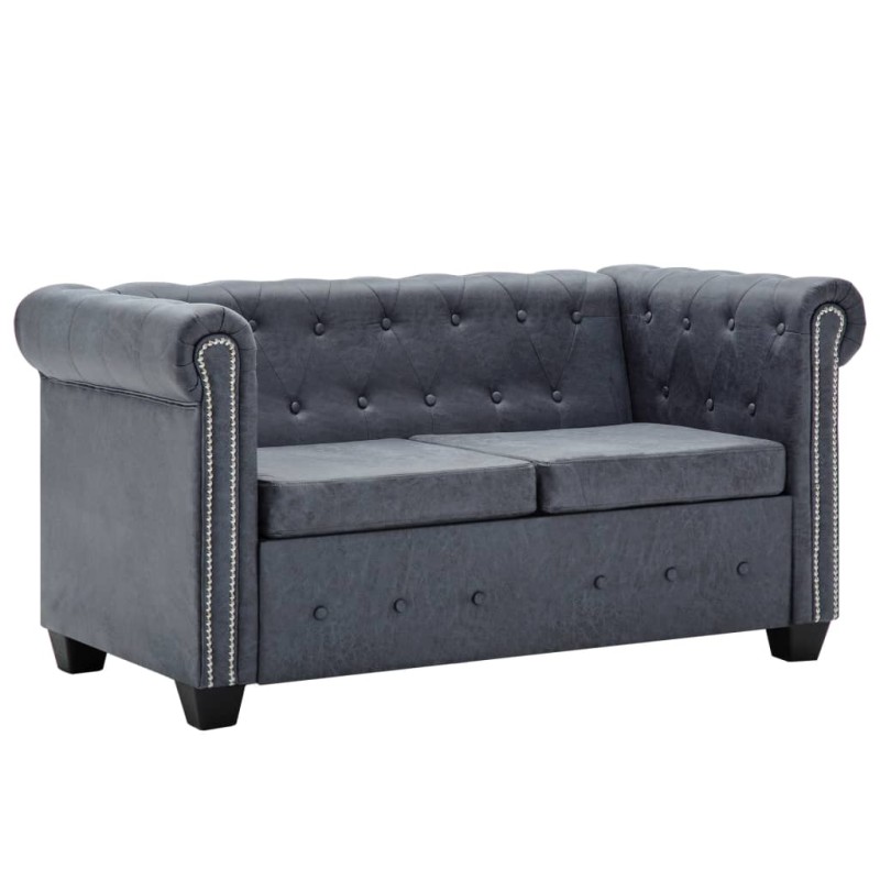 vidaXL Chesterfield-Sofa 2-Sitzer Kunstwildleder Grau vidaXL Chesterfield-Sofa 2-Sitzer Kunstwildleder Grau