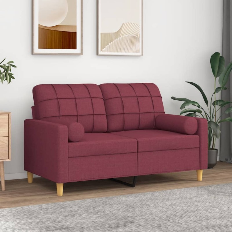 vidaXL 2-Sitzer-Sofa mit Zierkissen Weinrot 120 cm Stoff vidaXL 2-Sitzer-Sofa mit Zierkissen Weinrot 120 cm Stoff