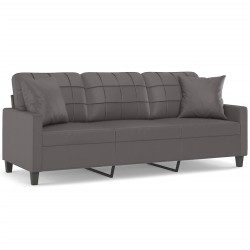 vidaXL 3-Sitzer-Sofa mit Zierkissen Grau 180 cm Kunstleder
