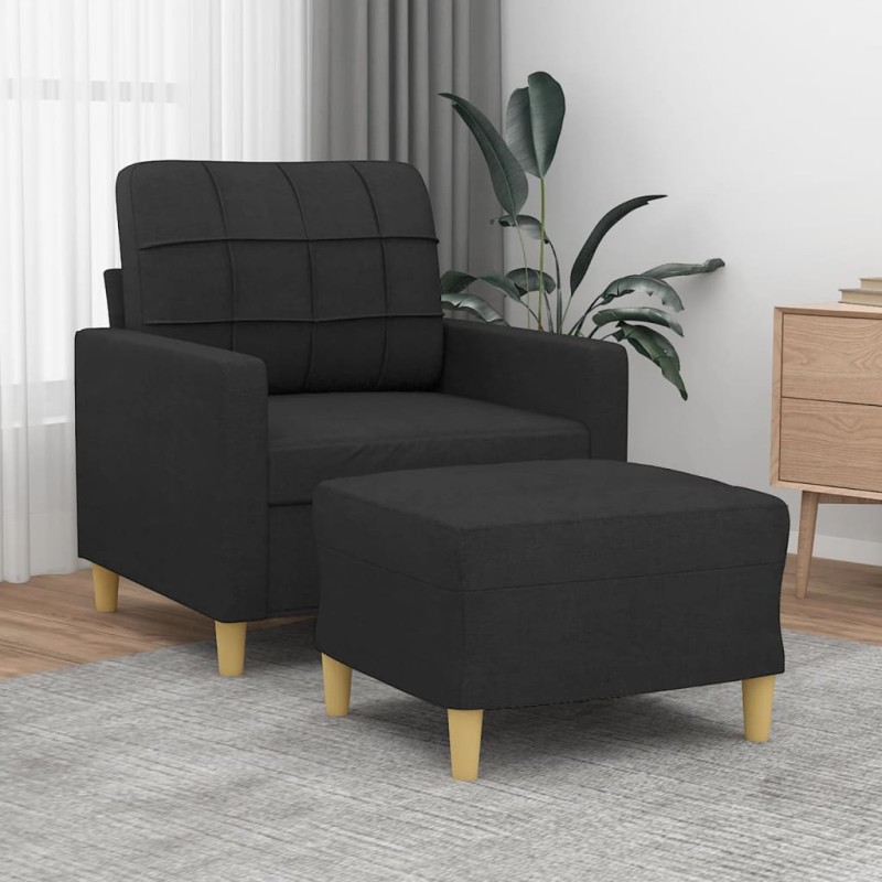 vidaXL Sessel mit Hocker Schwarz 60 cm Stoff vidaXL Sessel mit Hocker Schwarz 60 cm Stoff