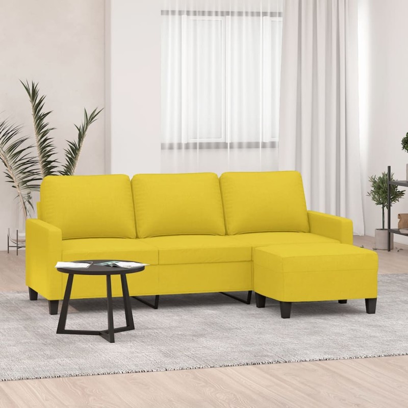 vidaXL 3-Sitzer-Sofa mit Hocker Hellgelb 180 cm Stoff vidaXL 3-Sitzer-Sofa mit Hocker Hellgelb 180 cm Stoff