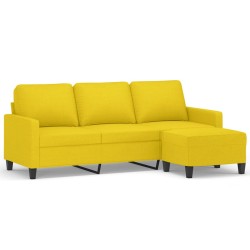 vidaXL 3-Sitzer-Sofa mit Hocker Hellgelb 180 cm Stoff