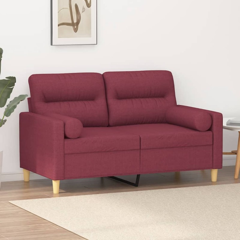 vidaXL 2-Sitzer-Sofa mit Zierkissen Weinrot 120 cm Stoff vidaXL 2-Sitzer-Sofa mit Zierkissen Weinrot 120 cm Stoff