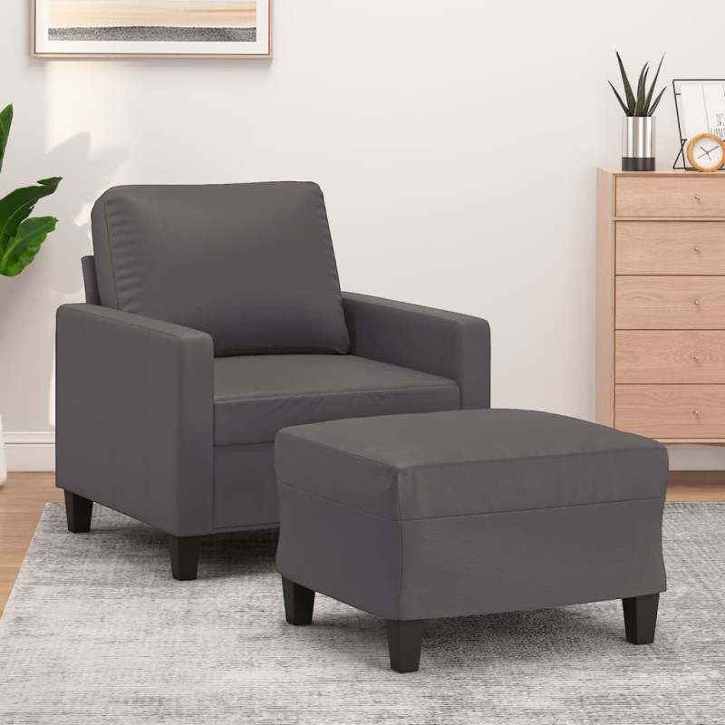 vidaXL Sessel mit Hocker Grau 60 cm Kunstleder vidaXL Sessel mit Hocker Grau 60 cm Kunstleder