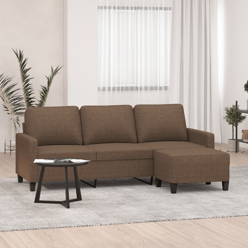 vidaXL 3-Sitzer-Sofa mit Hocker Braun 180 cm Stoff vidaXL 3-Sitzer-Sofa mit Hocker Braun 180 cm Stoff