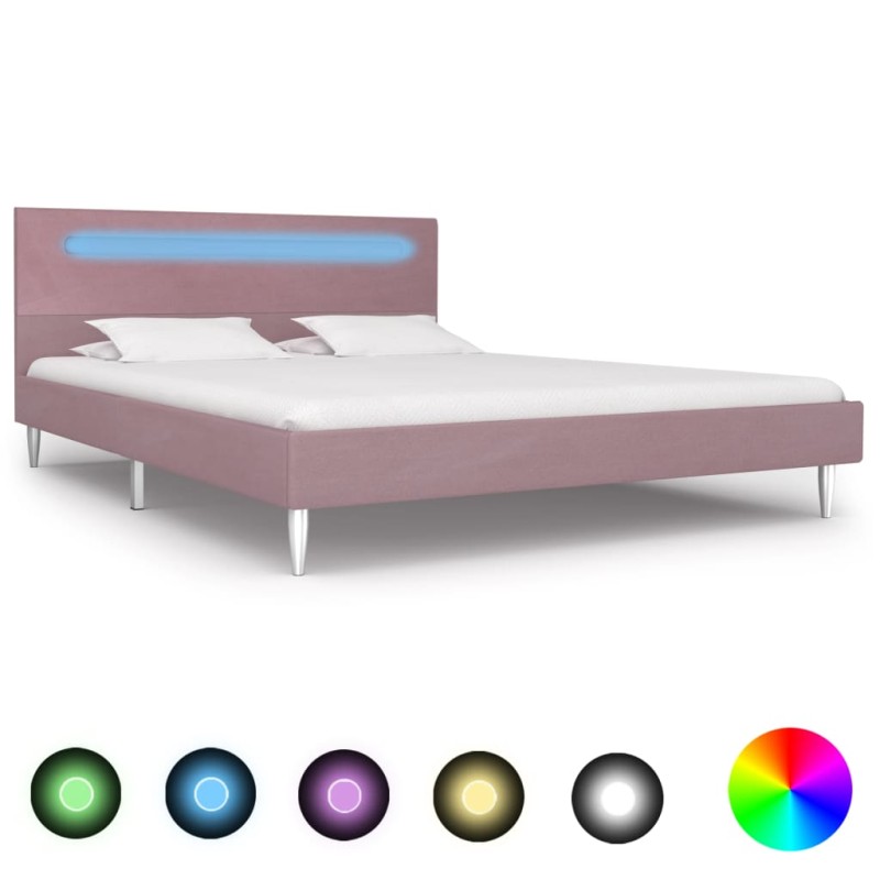 vidaXL Bettgestell mit LED Rosa Stoff 140 x 200 cm vidaXL Bettgestell mit LED Rosa Stoff 140 x 200 cm