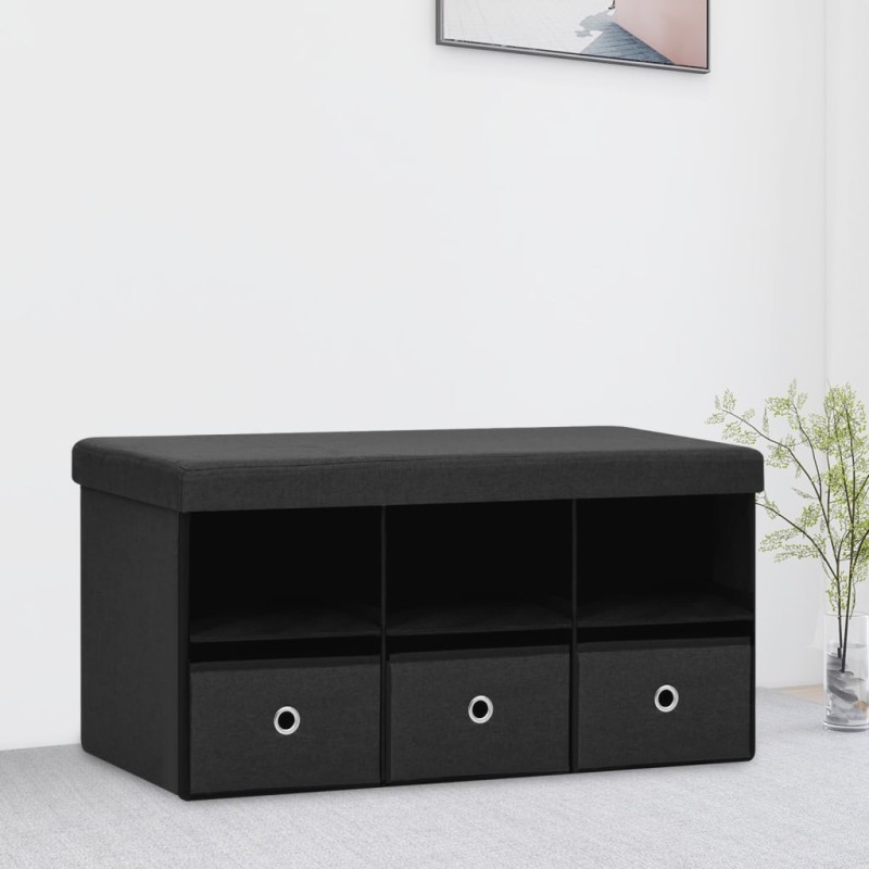 vidaXL Faltbare Sitzbank mit Stauraum Schwarz 76x38x38 cm Leinenoptik vidaXL Faltbare Sitzbank mit Stauraum Schwarz 76x38x38 cm Leinenoptik