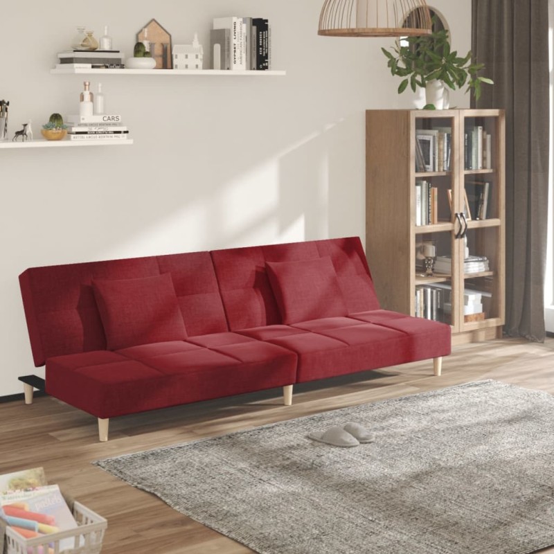 vidaXL Schlafsofa 2-Sitzer mit 2 Kissen Weinrot Stoff vidaXL Schlafsofa 2-Sitzer mit 2 Kissen Weinrot Stoff
