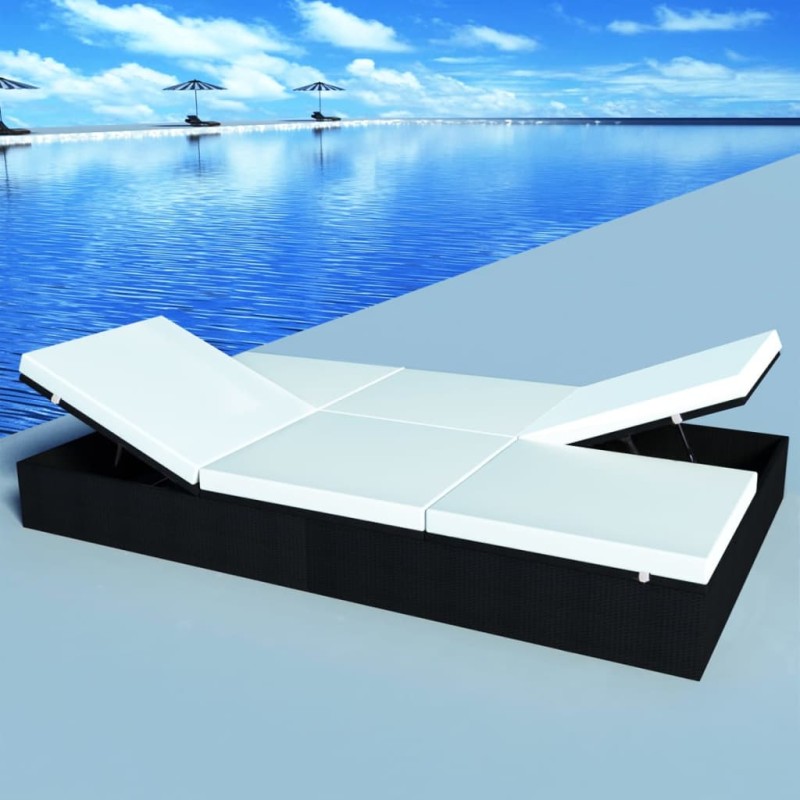 vidaXL Doppel-Sonnenliege mit Auflage Poly Rattan Schwarz vidaXL Doppel-Sonnenliege mit Auflage Poly Rattan Schwarz