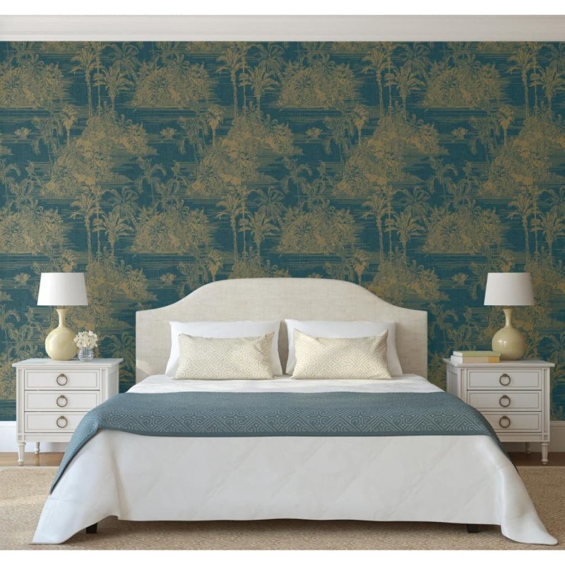 DUTCH WALLCOVERINGS Tapete Tropical Dunkelblau und Golden DUTCH WALLCOVERINGS Tapete Tropical Dunkelblau und Golden