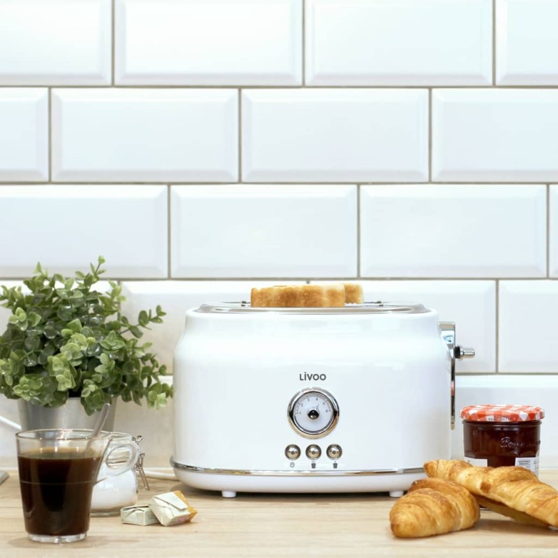 Livoo Toaster mit 2 Schlitzen Retro Weiß Livoo Toaster mit 2 Schlitzen Retro Weiß
