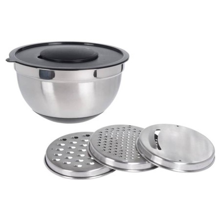 Excellent Houseware 4tlg Rührschüssel mit Reibeaufsätzen Set Edelstahl