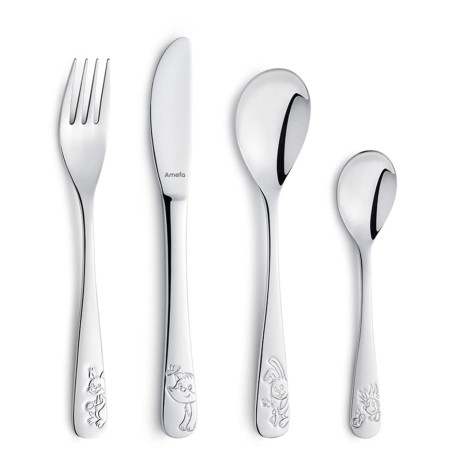 Amefa 4-tlg. Kinder-Besteck-Set Forest friends Hochglanz-Silber