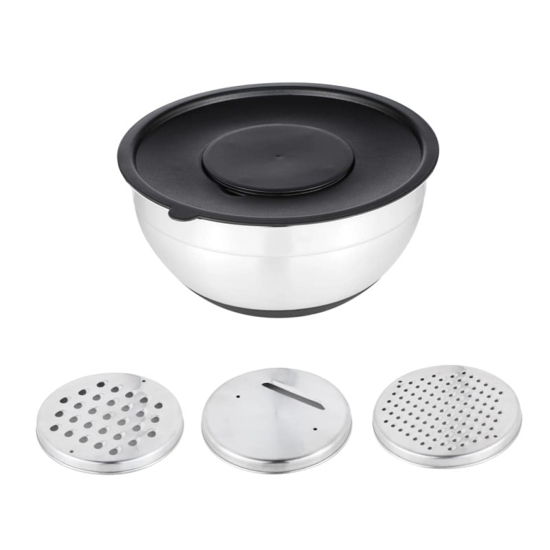 HI Salatschüssel mit Deckel und 3 Reiben Edelstahl HI Salatschüssel mit Deckel und 3 Reiben Edelstahl