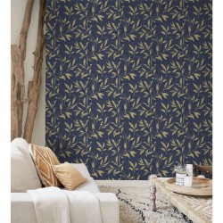 DUTCH WALLCOVERINGS Tapete Leafs Blau und Golden