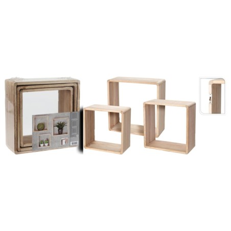 H&S Collection 3-tlg. Holzregal-Set 28,5x28,5x12 cm Natur