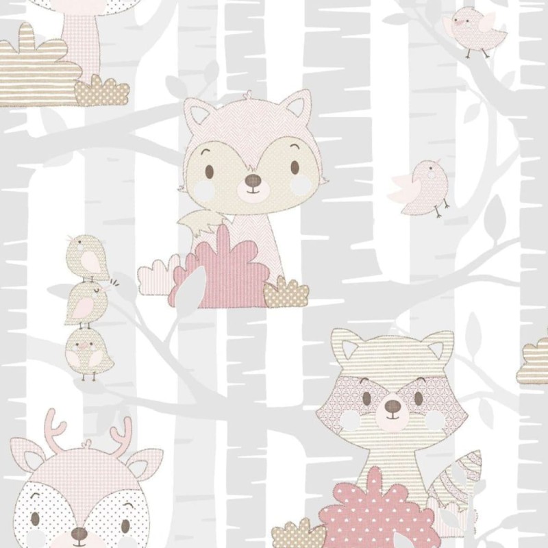 Noordwand Tapete Mondo baby Forest Animals Grau und Rosa Noordwand Tapete Mondo baby Forest Animals Grau und Rosa