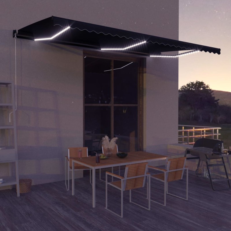 vidaXL Einziehbare Markise mit Windsensor & LED 500x300cm Anthrazit vidaXL Einziehbare Markise mit Windsensor & LED 500x300cm Anthrazit