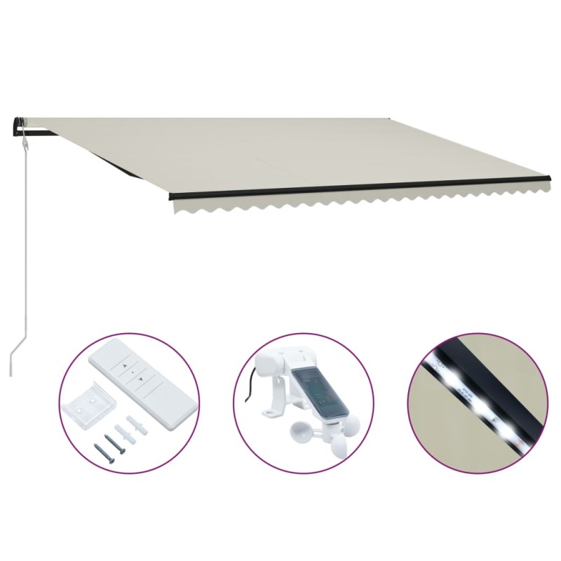 vidaXL Einziehbare Markise mit Windsensor & LED 600x300cm Creme vidaXL Einziehbare Markise mit Windsensor & LED 600x300cm Creme