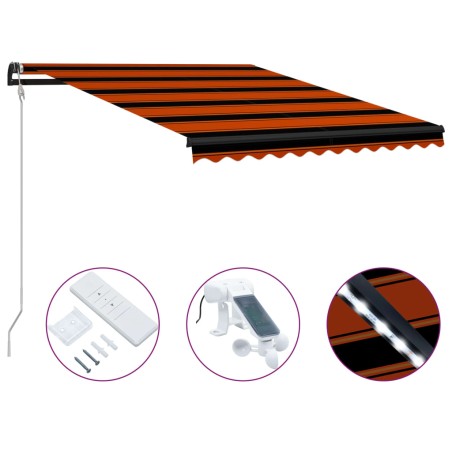 vidaXL Einziehbare Markise mit Windsensor & LED 350x250cm Orange Braun
