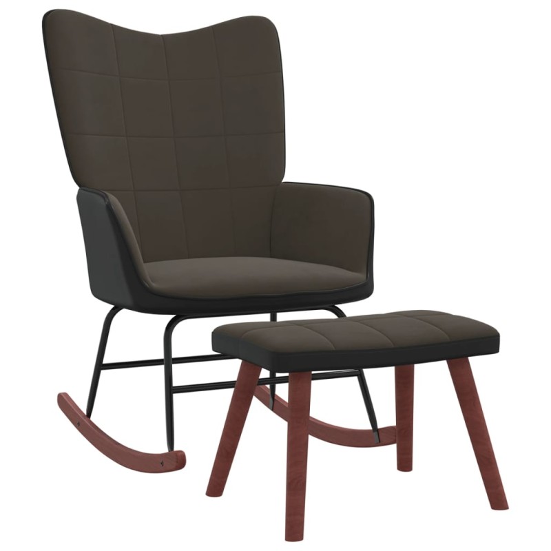 vidaXL Schaukelstuhl mit Hocker Dunkelgrau Samt und PVC vidaXL Schaukelstuhl mit Hocker Dunkelgrau Samt und PVC
