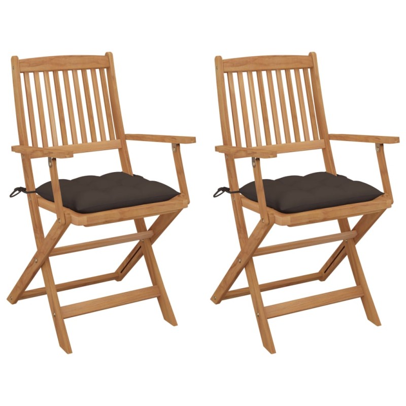 vidaXL Klappbare Gartenstühle 2 Stk. mit Kissen Massivholz Akazie vidaXL Klappbare Gartenstühle 2 Stk. mit Kissen Massivholz Akazie