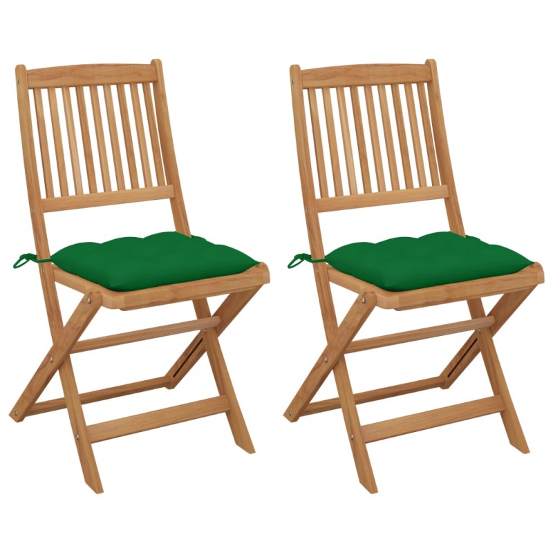vidaXL Klappbare Gartenstühle 2 Stk. mit Kissen Massivholz Akazie vidaXL Klappbare Gartenstühle 2 Stk. mit Kissen Massivholz Akazie
