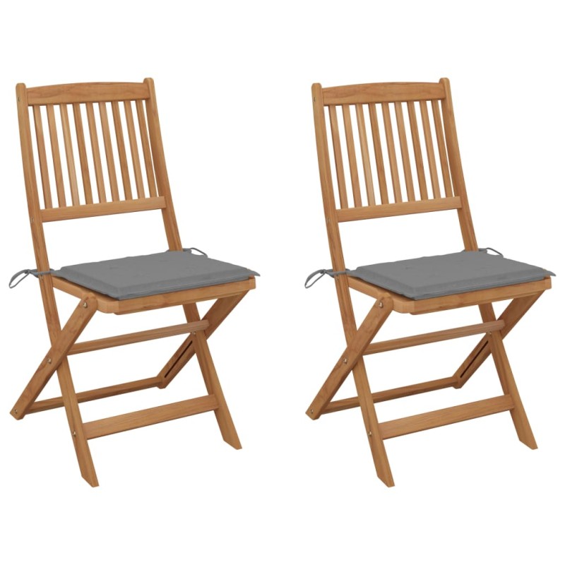 vidaXL Klappbare Gartenstühle 2 Stk. mit Kissen Massivholz Akazie vidaXL Klappbare Gartenstühle 2 Stk. mit Kissen Massivholz Akazie
