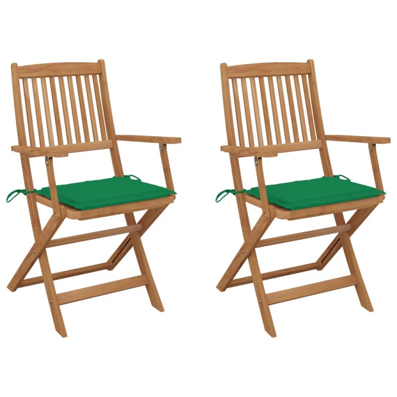 vidaXL Klappbare Gartenstühle 2 Stk. mit Kissen Massivholz Akazie vidaXL Klappbare Gartenstühle 2 Stk. mit Kissen Massivholz Akazie