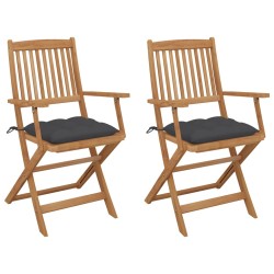 vidaXL Klappbare Gartenstühle 2 Stk. mit Kissen Massivholz Akazie