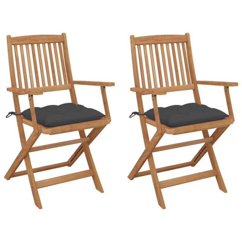 vidaXL Klappbare Gartenstühle 2 Stk. mit Kissen Massivholz Akazie vidaXL Klappbare Gartenstühle 2 Stk. mit Kissen Massivholz Akazie