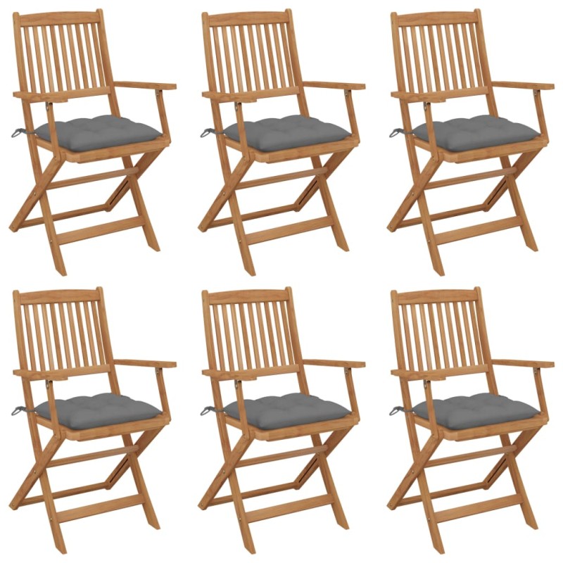 vidaXL Klappbare Gartenstühle 6 Stk. mit Kissen Massivholz Akazie vidaXL Klappbare Gartenstühle 6 Stk. mit Kissen Massivholz Akazie