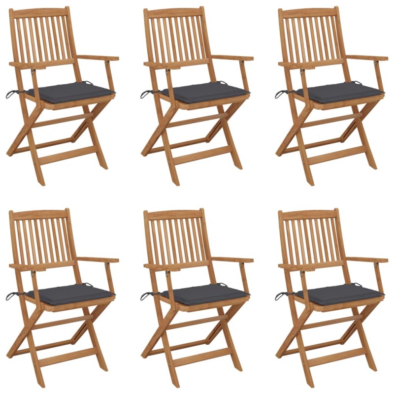 vidaXL Klappbare Gartenstühle 6 Stk. mit Kissen Massivholz Akazie vidaXL Klappbare Gartenstühle 6 Stk. mit Kissen Massivholz Akazie